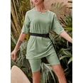 thumbnail image 4 of Glamaker - Conjunto de 2 piezas para mujer, camiseta informal de gran tamaño, pantalones cortos de motorista, ropa deportiva para entrenamiento Ormromra WMZL-2058-10, 4 of 6
