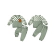 thumbnail image 3 of Aojekbee Toddler Boy Fall Clothes Checkerboard Print Long Sleeve Pocket Sweatshirt with Solid Color Pants 2Pcs Outfits, 3 of 10