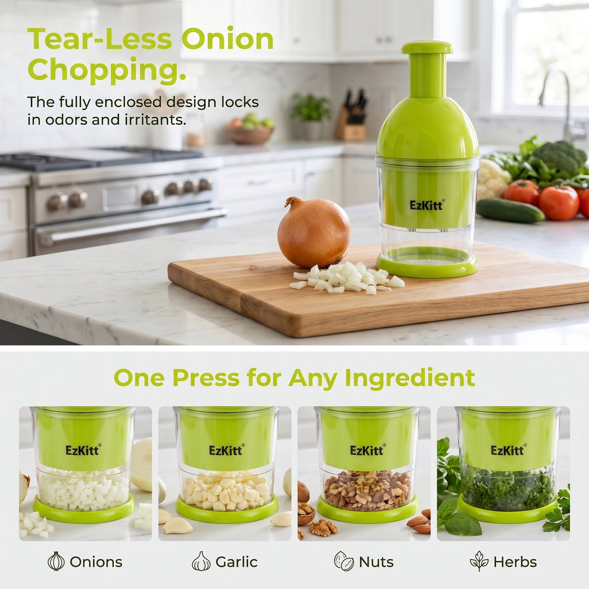 Unique Bargains Vegetable Chopper Food Processor Ergonomic Tap Garlic Chopper Green