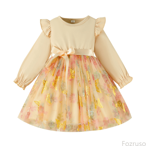 Fozruso Princess Casual Dress Toddler Long Sleeve Girls Prints Dresses Party Dance Kids Dress Sizes 12-18 Months