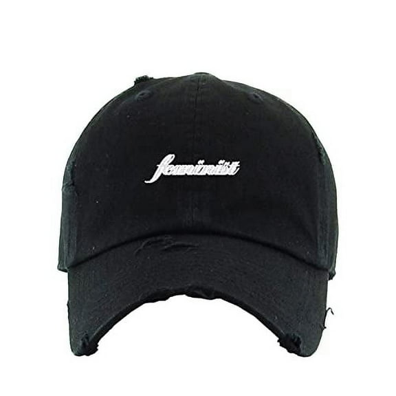 Feminist Vintage Baseball Cap Embroidered Cotton Adjustable Distressed Dad Hat Black
