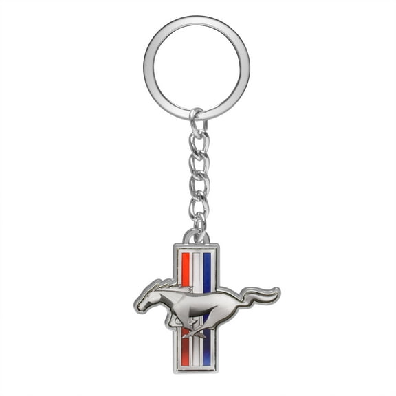 iPick Image for Ford Mustang Tri-Bar Full-Color Die-Cut Metal Key Chain, Key-Charm, Official Licensed