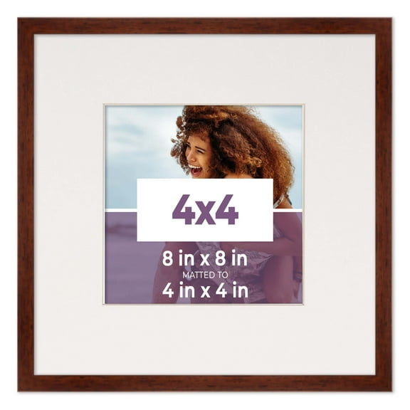 4x4 In Frame Walnut With White Picture Mat For 4x4 In Photo - Walnut 8x8 Frame To Display Print or