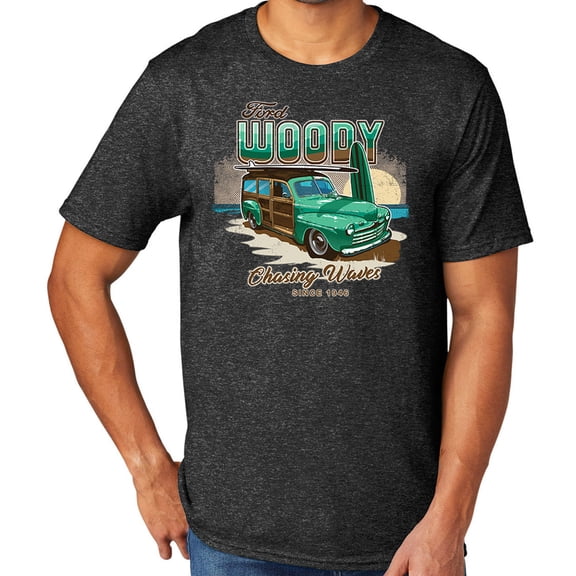 Woody Chasing Waves Men's TriBlend Tee Shirt, Large Black Heather