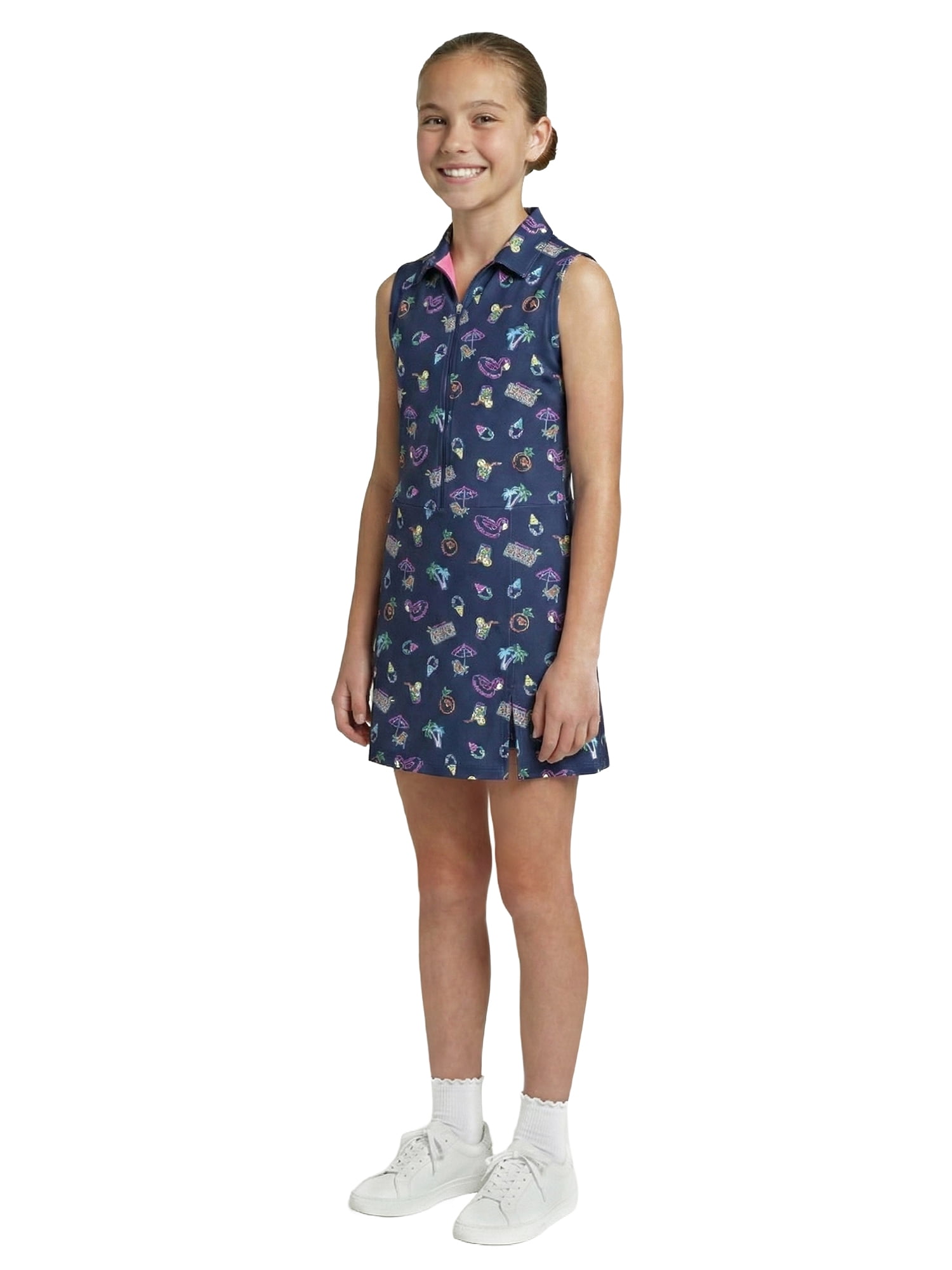 Birdie Bound Girls Neon Pool Party Sleeveless Polo Dress, Sizes XS-XL