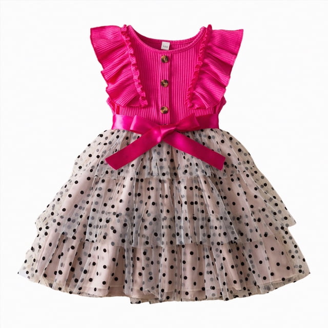 NIEWTR Robe Tutu en Dentelle pour Bébé Fille, Robe de Cérémonie de Mariage Flower Girl (Rose Vif, 4-5 Ans)