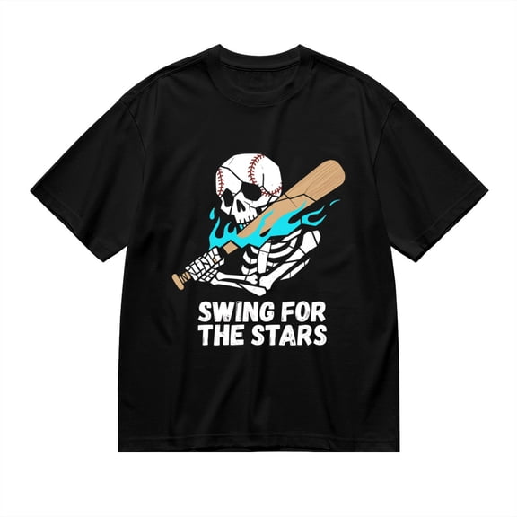 Black T Shirts for Men, Swing For The Stars,Skeleton Baseball Print Mens Graphic Tees, 24013563,S