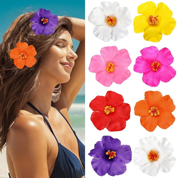 Flower Hair Clips, 8 Colors Hawaiian Flower Hair Clip for Women, Plumeria Hibiscus Hair Barrettes 3.5 Inch, Hair Accessories for Vacation Beach Party, Boho Clips for Girls Wedding