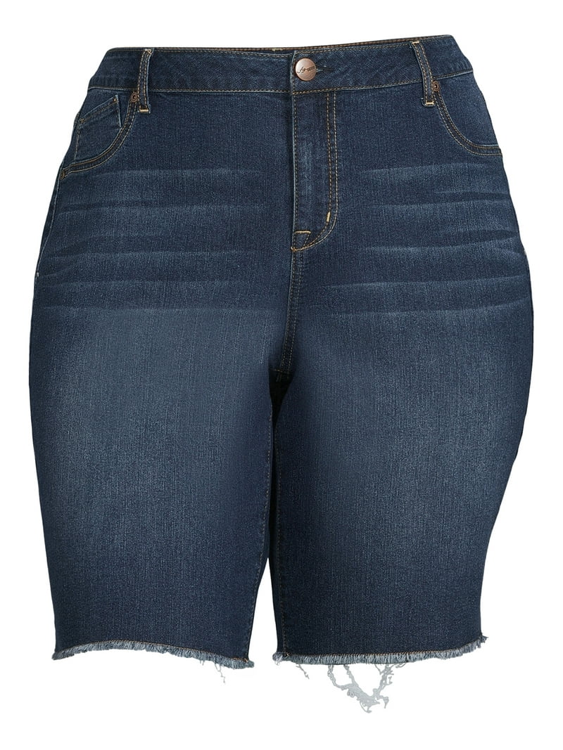 ★E.B.M★ Wide Bermuda Denim Pants EMP4DPT050 A3 Denim Women's Plus Size Fray Hem Bermuda Shorts, 11