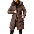 thumbnail image 3 of Women's 2025 Knee-Length Down Alternative Coat, Waist-Defining Thickened Long Puffer Jacket with Hood, Warm Quilted Cotton Filled Parka for Winter, Mid-Length Insulated Outerwear for Women Coffee L, 3 of 10