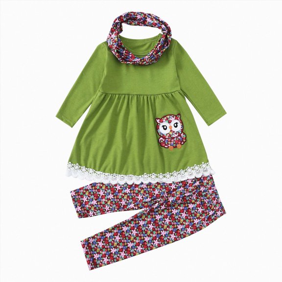 Wamejoo Toddler Girls' Outfits Two Piece Kids Fall Winter Animal Print Cotton Long Sleeve Tops Pants Headbands Sets for Girls