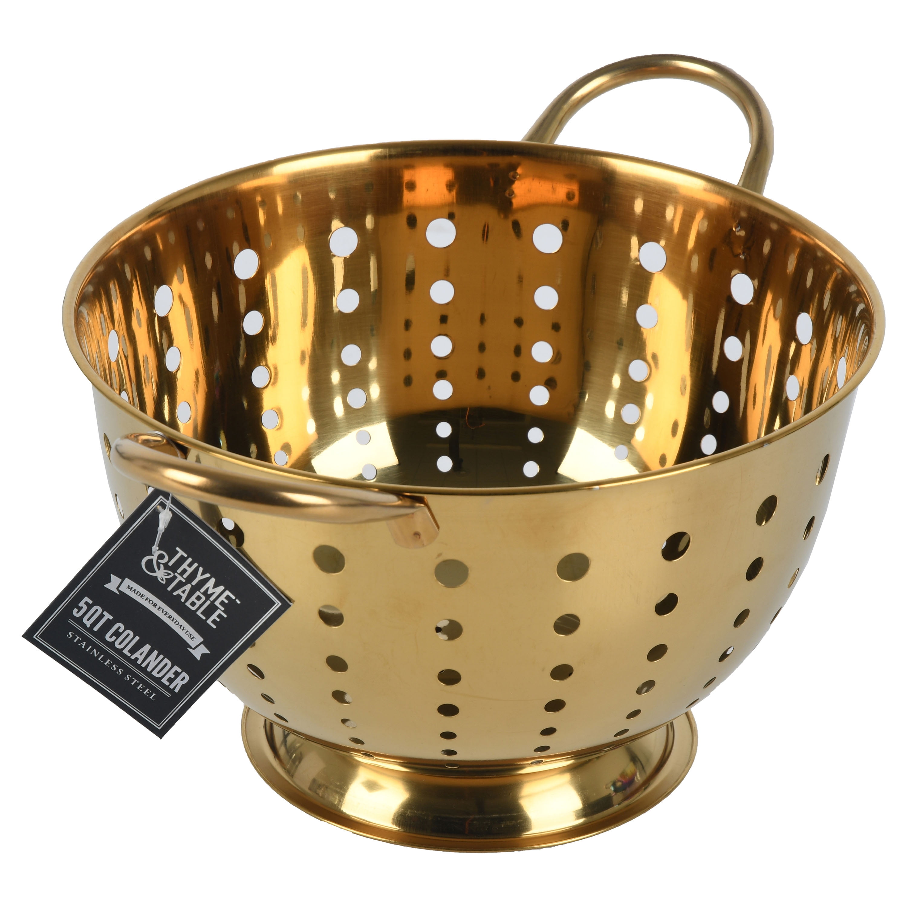 Thyme & Table 5 Quart Colander Stainless Steel Kitchen Strainer in Gold