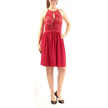 MORGAN & CO Womens Red Lace Halter Above The Knee Fit + Flare Party Dress Juniors Size:
