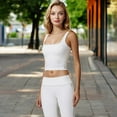 thumbnail image 3 of Women's Square Neck Ribbed Crop Tank Top with Wide Straps - Large, White, 3 of 7