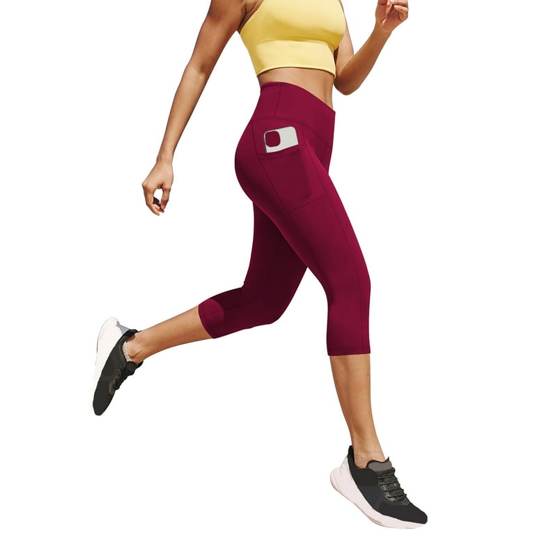 LEKWK Workout Pants Women Capri Leggings With Pockets Butt Lifting
