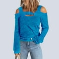 thumbnail image 3 of Blusa de manga larga de moda de Color sólido con diseño recortado y hombros descubiertos para mujer para ir de compras en casa, 3 of 6