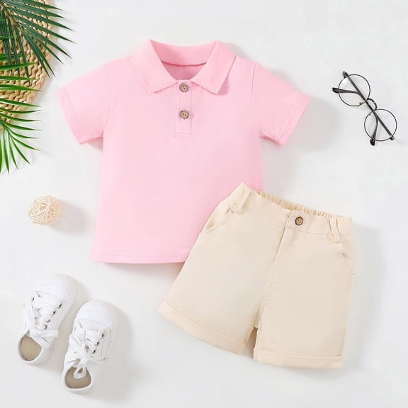 Boy Outfits Set Pink Casual Short Sleeve Polo Shirt Short Set Pullover Boy Summer Clothes Baby Clothes 3-4 Years Boys