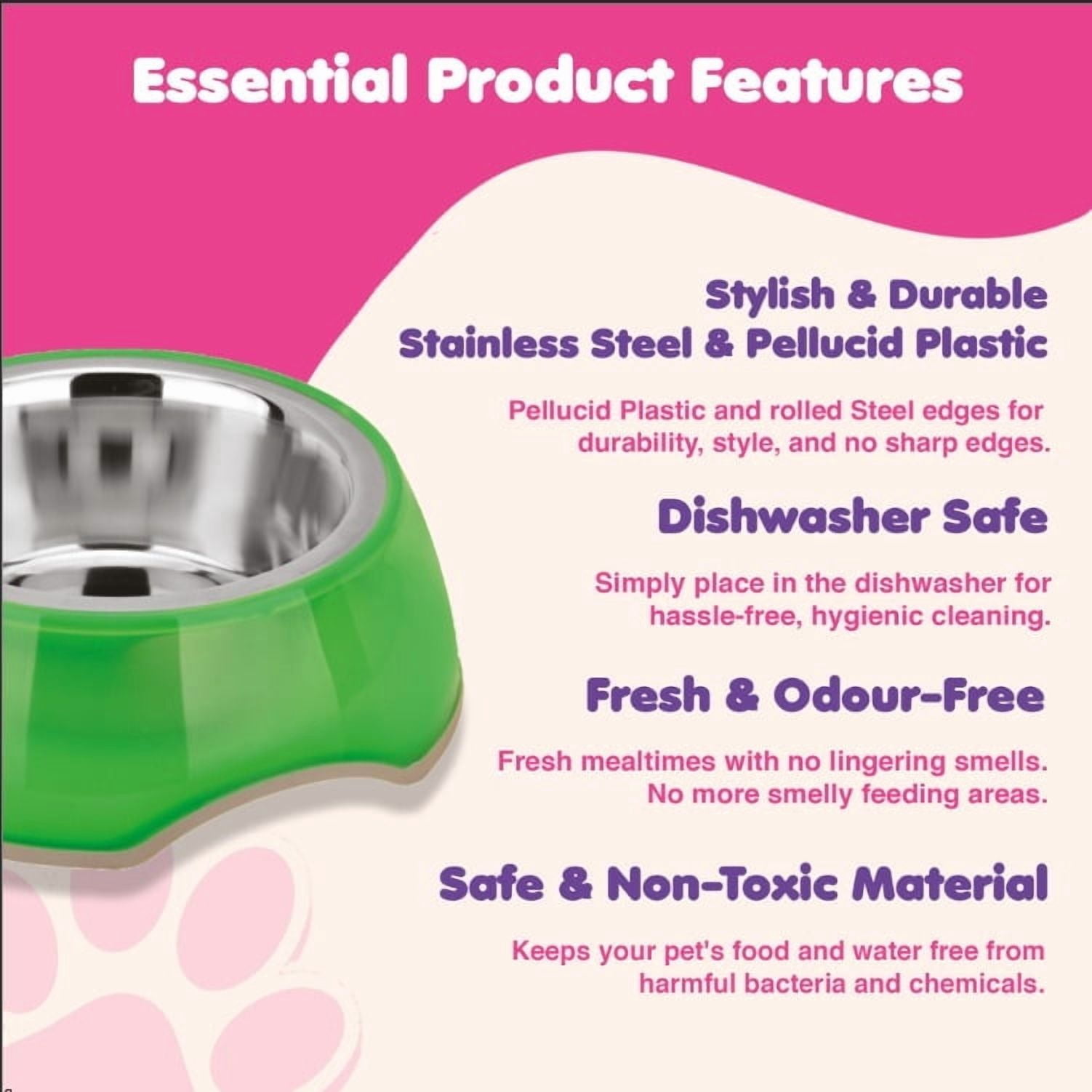 Happinesque 1Pc Stainless Steel Dog & Cat Bowl with Pellucid Plastic, Anti Skid, Non Tip, 4 Cups (Green)