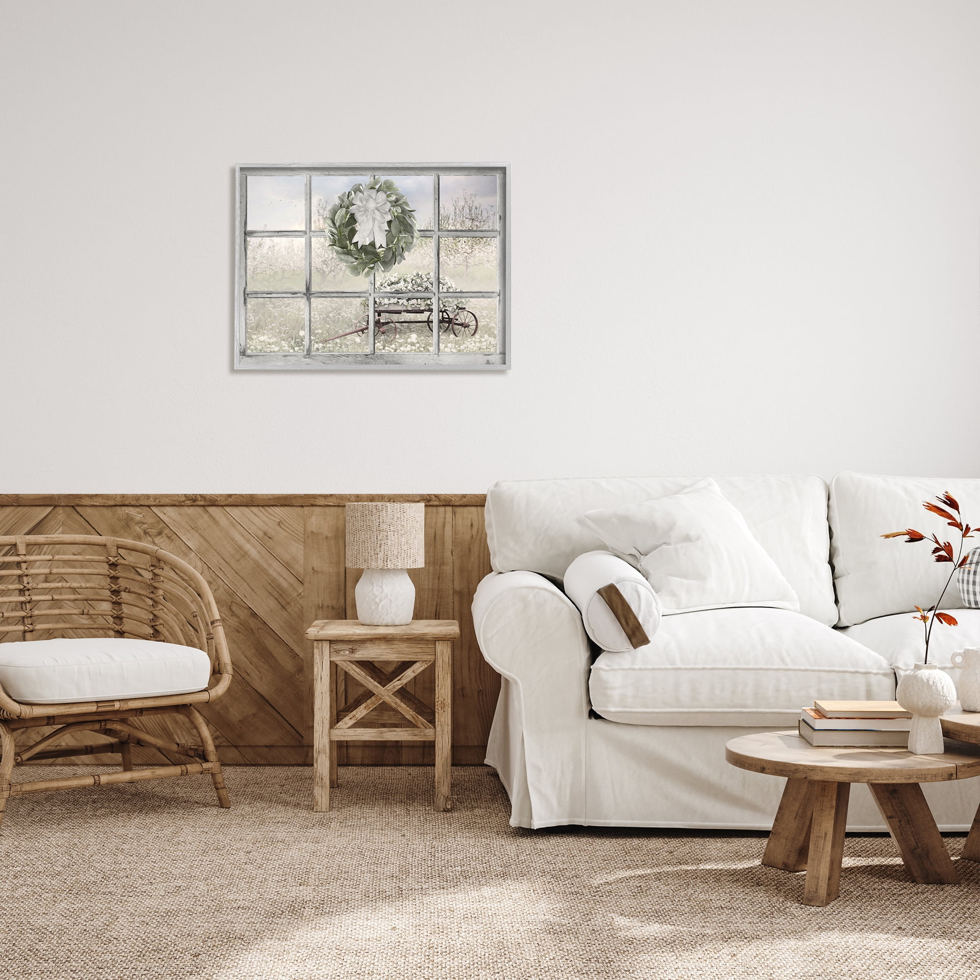 Stupell Rustic Meadow Floral Wagon Landscape Painting Gray Framed Art Print Wall Art