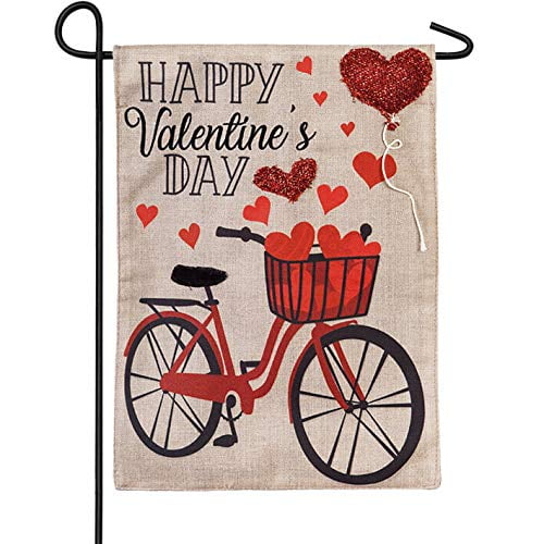 Valentine's Day Bicycle 2 Sided Burlap Garden Flag