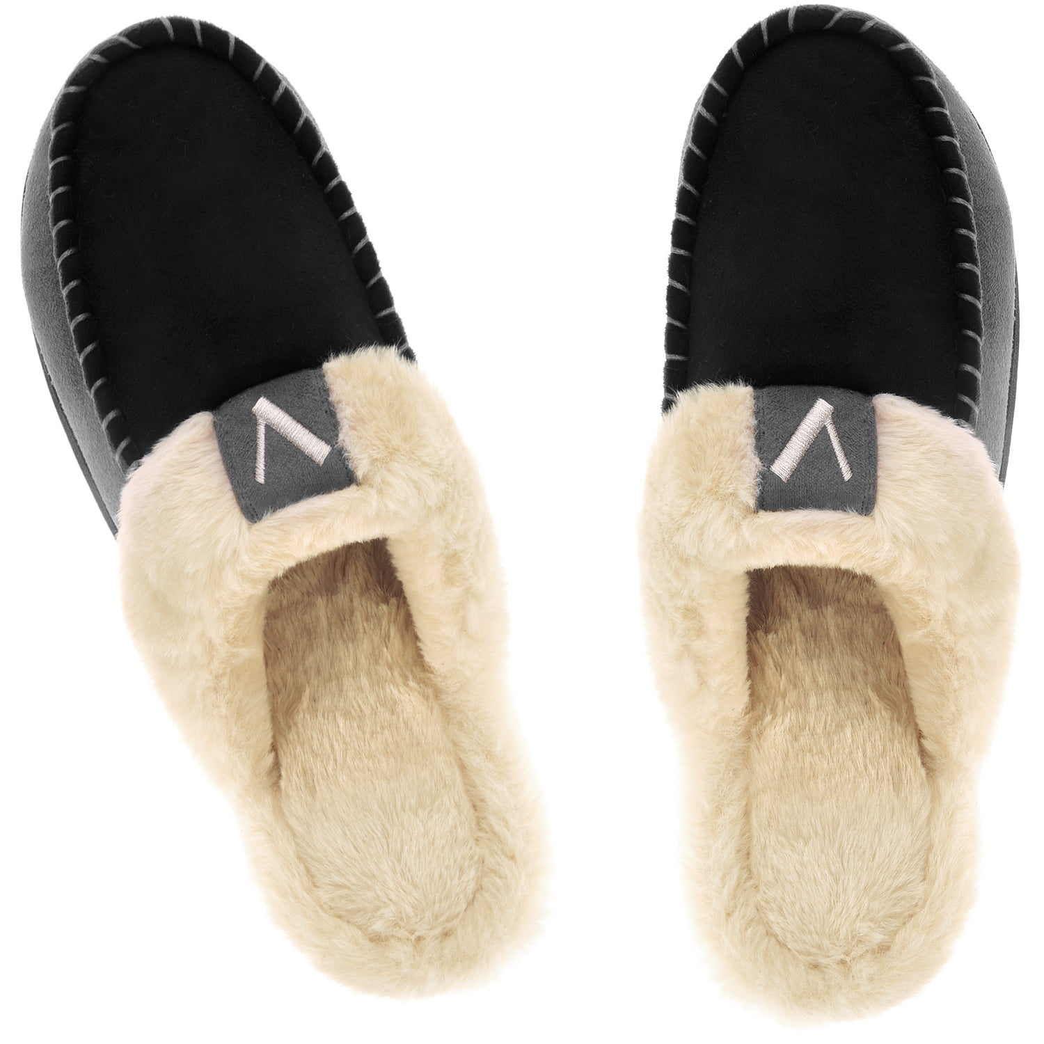  VONMAY Men's Memory Foam Fuzzy Slippers Slip On Scuff House  Shoes Moccasin Faux Fur Plush Fleece Lining Indoor Outdoor Winter Warm,  Black/Coffee, Size 7-8