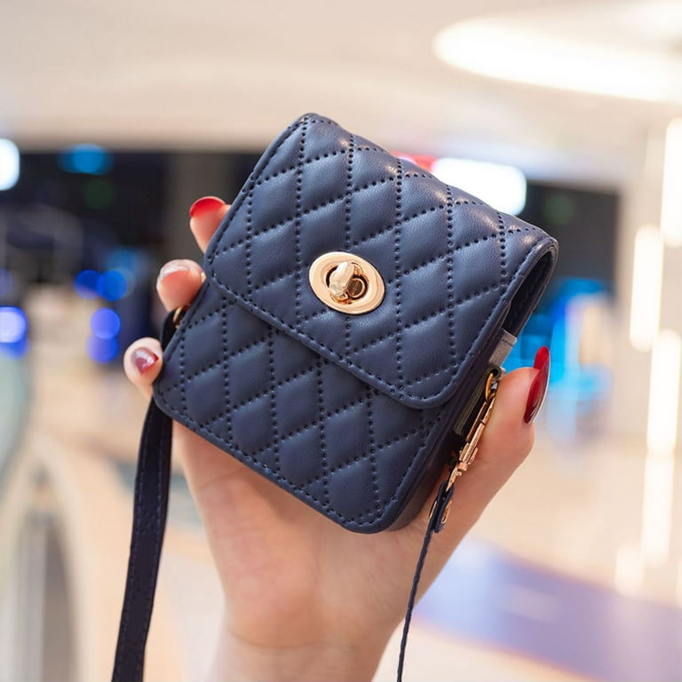 Zjrui Compatible with Samsung Galaxy Z Flip 5 Leather Crossbody Bag with  Lanyard Slim Shockproof Wallet Case-Blue 