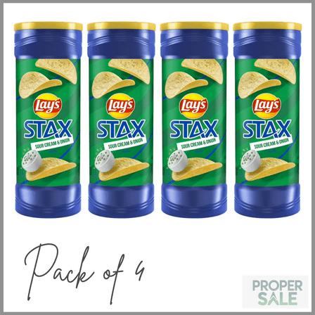 Lay's Stax Sour Cream & Onion Flavored Potato Chips, 5.5 oz Canister ( PACK OF 4 )