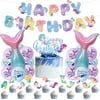Mermaid Birthday Decorations, 44 Pcs Mermaid Party Decorations Supplies Kit Include Mermaid Cake Decorations, Mermaid Tail Balloons, Mermaid Banner Cupcake Toppers for Kids Girls Fans