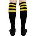 thumbnail image 3 of Halloween Costume Knee High Socks Cotton Blend Soft Stretchy Striped Plain Fall Socks, Medium, Black / 3 Yellow Stripes, 1 Pair, 3 of 7