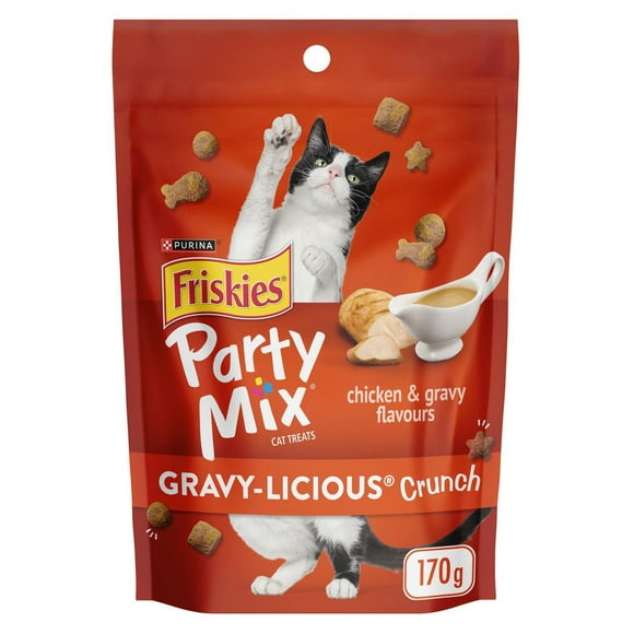 Friskies Party Mix Gravy-licious Chicken & Gravy Crunch, Cat Treats 170g, 170 g