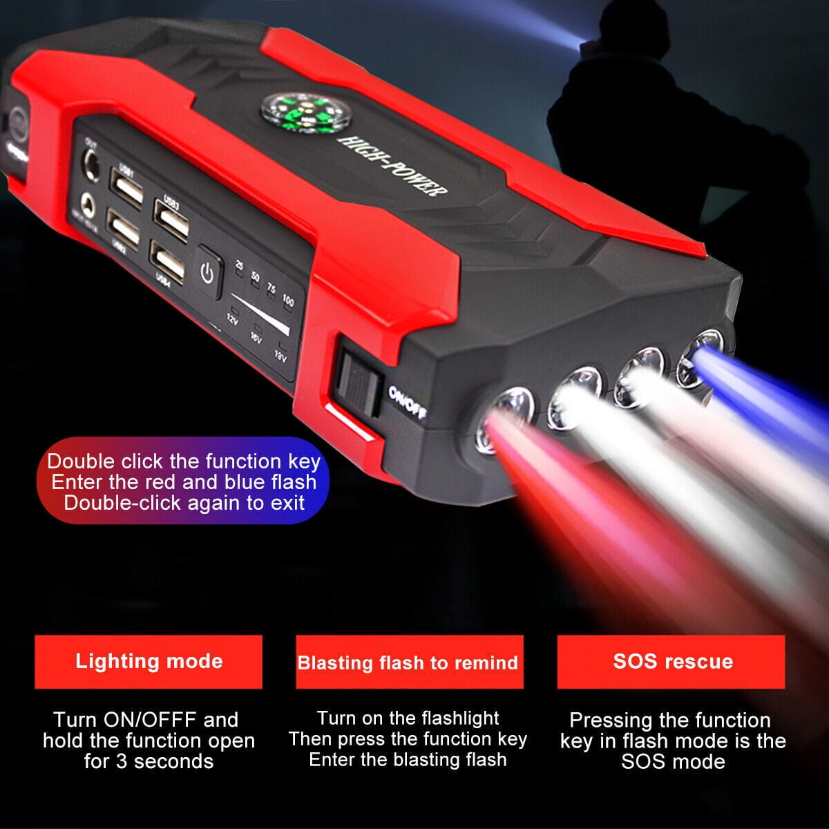99800mAh Car Jump Starter Booster Jumper Box Power Bank Battery Charger Portable