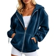 thumbnail image 4 of Dpytoraw Women's Velvet Zip Hoodie, Fleece Lined Jacket for Fall Winter Blue S, 4 of 6