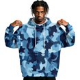 thumbnail image 2 of FENGYOU Mens Fleece Lined Pullover Hoodie Long Sleeve Hooded Sweatshirt Relaxed Fit Camo Print Casual Streetwear Top Light Blue 2XL, 2 of 7