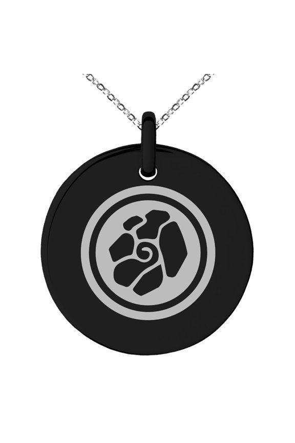 Stainless Steel Earth Element Rune Engraved Small Medallion Circle Charm Pendant Necklace