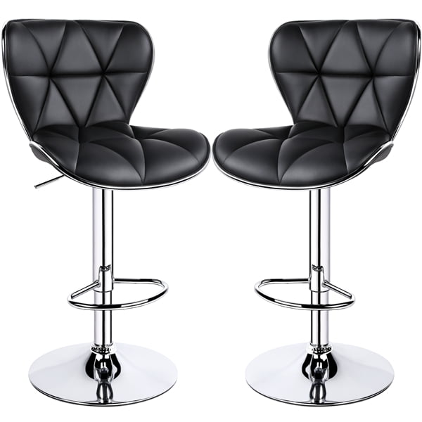 2pcs Adjustable PU Leather Swivel Office Chair Bar Stools Black