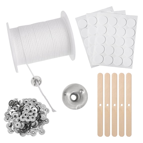 Qweryboo 61M Candle Wick, 60 Pcs Candle Wick Stickers and 5 Pcs Wooden Candle Wick Centering Devices, Smokeless Wick Set, Odorless Wick, Natural Wick with Wick Holder for DIY Candles