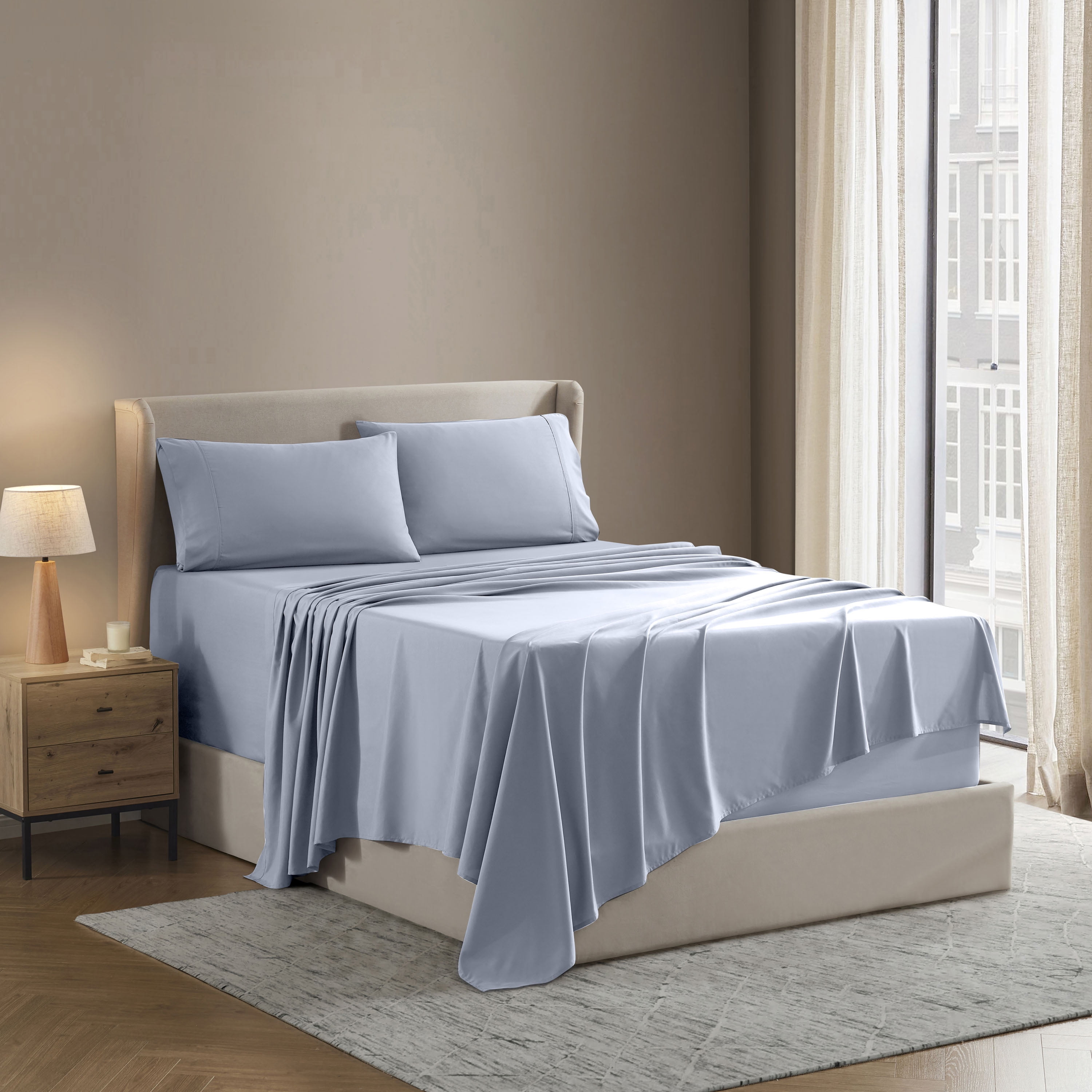 Lammaloe Twin Sheets Set, Hotel Style Deep Pocket 3 Piece Bed Sheets, Soft Microfiber Kids Bedding Set, Ice Blue
