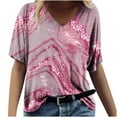 thumbnail image 1 of T-shirt Ample Décontracté à Col en V à Manches Courtes pour Femmes avec Imprimé, 1 of 5