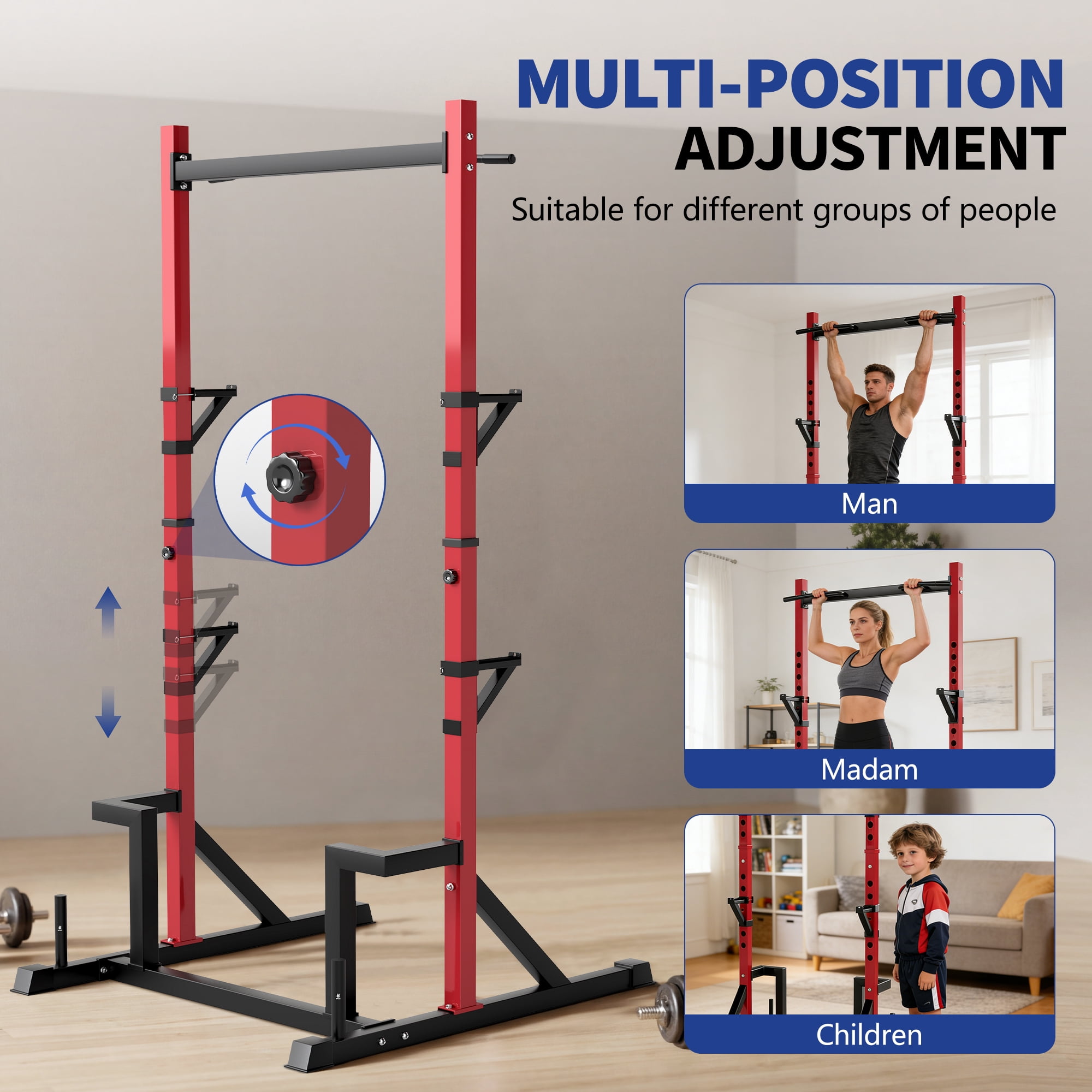 Primy Power Rack with Pull up Bar for Home Gym, 800Lbs Capacity Multifunction Adjustable Squat Stand Rack, Power Rack Cage