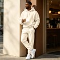 thumbnail image 2 of Zorvxlyn Men 2 Piece Sweatsuits Sets Fleece Hooded Sweatshirt and Sweatpants Jogging Suit Fall Winter Fuzzy Tracksuit Hoodie Suit Set Men's Outfits Beige M, 2 of 7