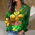 thumbnail image 3 of Craaazy Women's Shamrock Graphic St. Patrick's Day Printed Casual Long Sleeve Loose Button Turndown Collar Shirt Gifts, 3 of 5