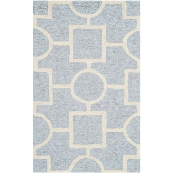 SAFAVIEH Cambridge Joyce Geometric Shapes Wool Area Rug, Light Blue/Ivory, 3' x 5'