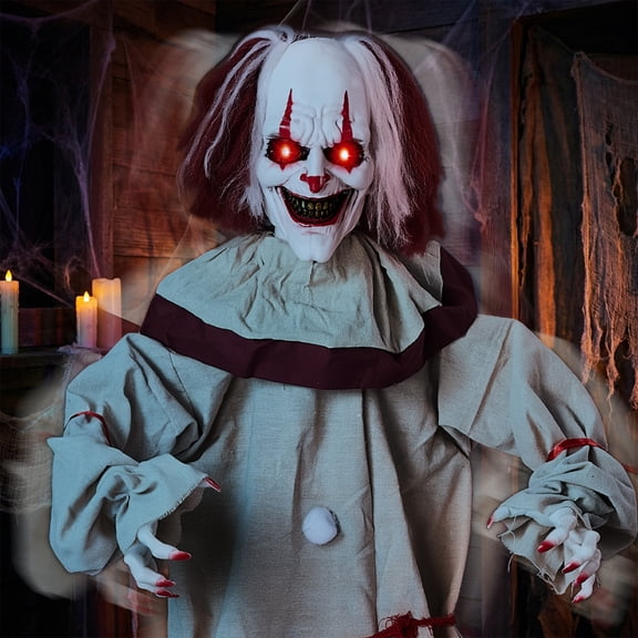 Ktaxon 5.7ft Clown Animated Animatronic Decoration Creepy Halloween w/ Pre-Recorded Screaming