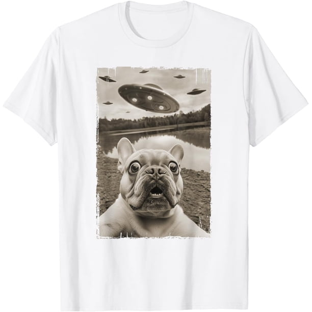Camiseta divertida para hombre, diseño de ovni y bulldog francés