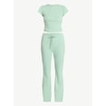 thumbnail image 4 of No Boundaries Ribbed Sleep Tee and Pants Set, 2-Piece, Women’s XXS-3X, 4 of 4