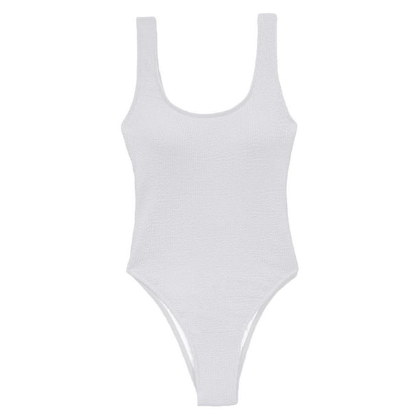 Traje de baño sexy para mujer, bañador de espalda baja para niñas, tanga elástica de baño Blanco