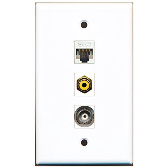 RiteAV - 1 Port RCA Yellow and 1 Port BNC and 1 Port Cat5e Ethernet White Wall Plate