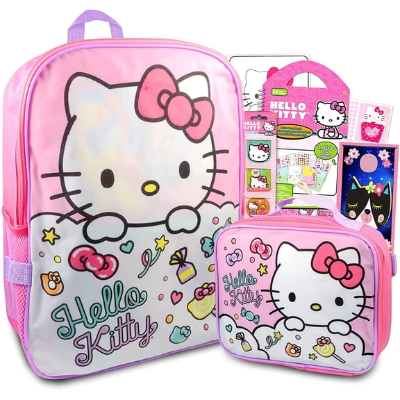 Hello Sanrio Kitty Backpack With Lunch Bag For Girls, Kids - 5 Pc Bundle