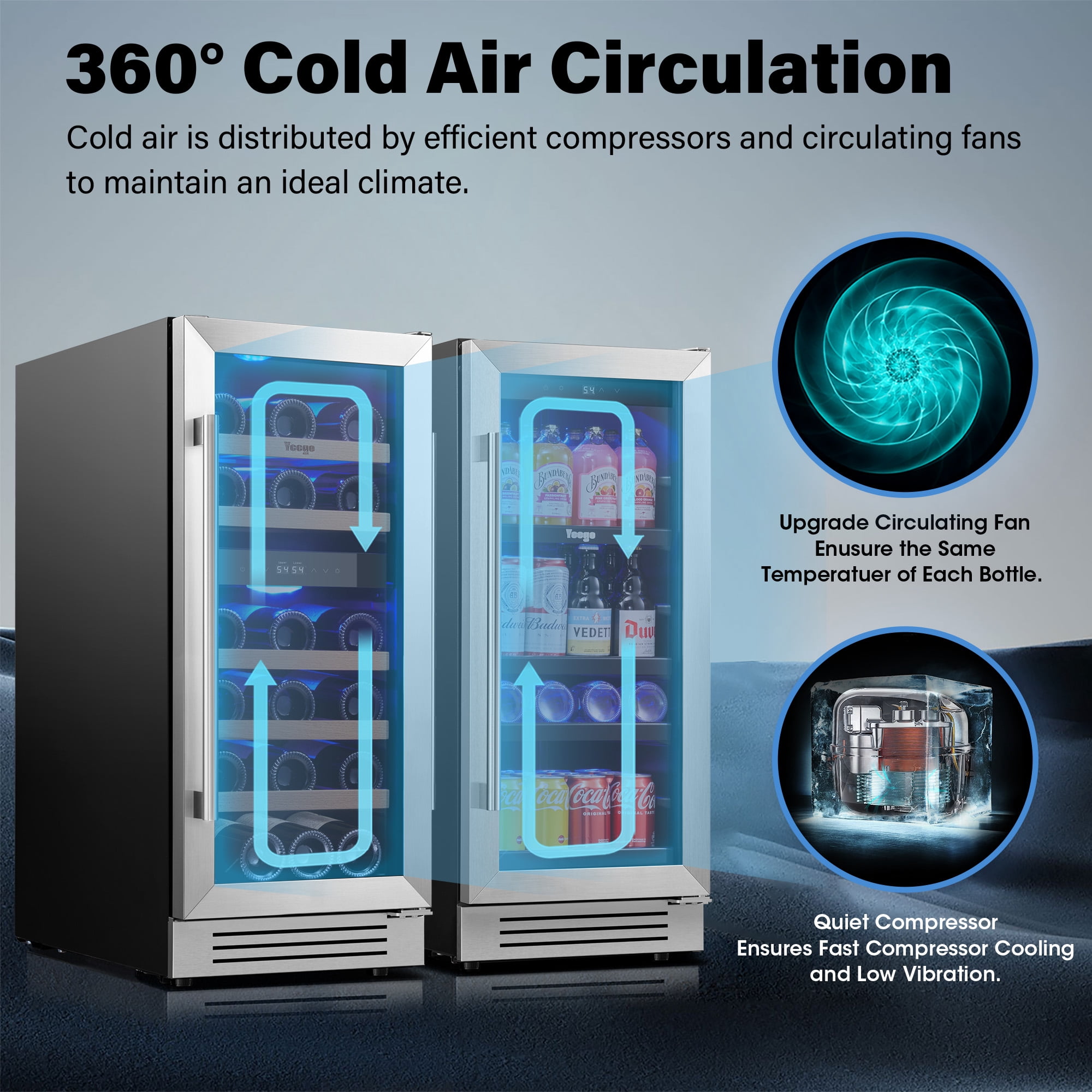 Yeego 30" Wine and Beverage Refrigerator, Two 15" Wine Beverage Coolers Under Counter Wine Fridge, Hold 28 Bottles and 80 Cans