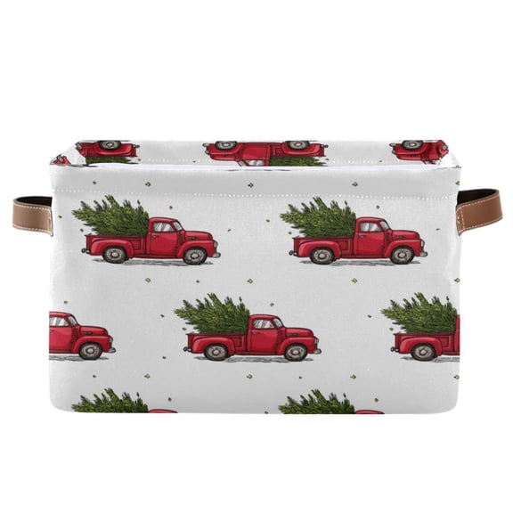1-Pack Square Closet Organizers with Handles Open Basket Bins Truck Carrying Tree Pattern Storage Basket for Home Office
